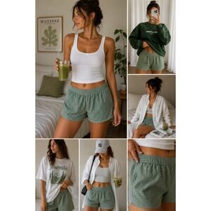 Aerie Green Gingham Boxer Lounge Shorts Women’s Size Large Cottagecore